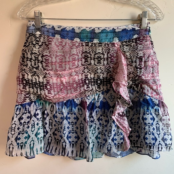 RAMY BROOK Estee 100% silk Flounce Mini Skirt Multi Blush in Size 4 Designer - Picture 3 of 12